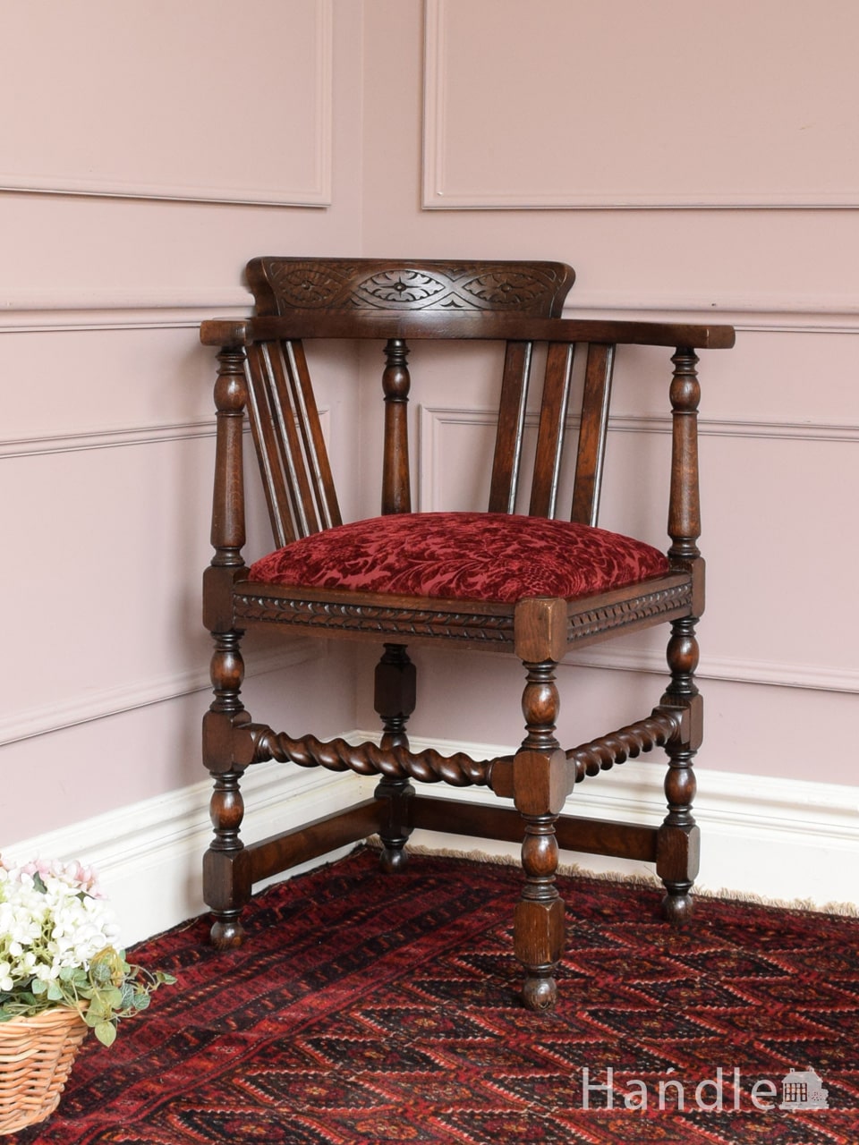 布張りのアンティークチェア、マホガニー材のダイニングチェア(j-542-c