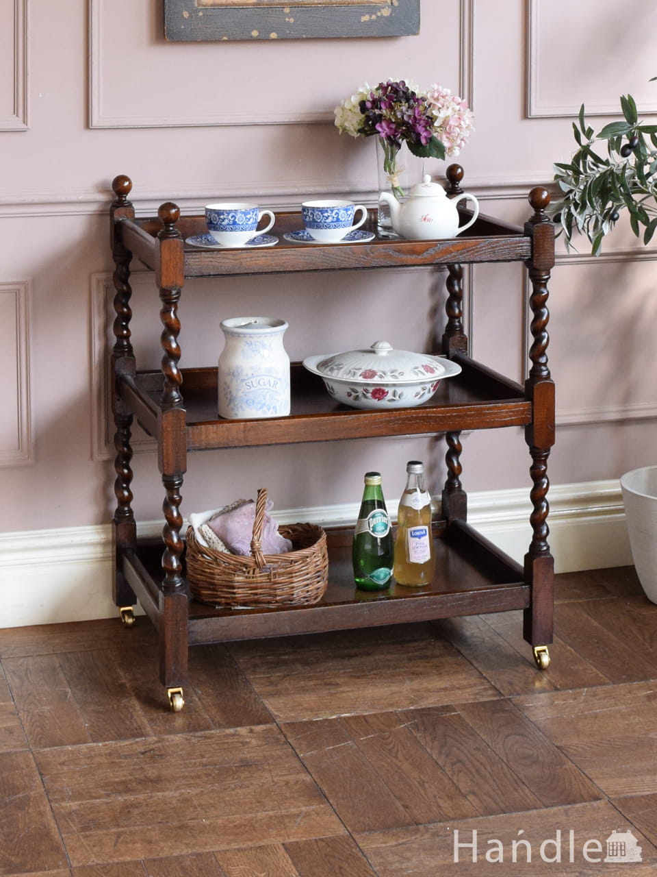 イギリスのステキなアンティーク家具、木製のトロリー（ワゴン）(j