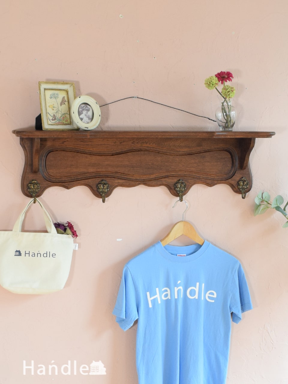 フランスのアンティークウォールシェルフ、オーク材のおしゃれな