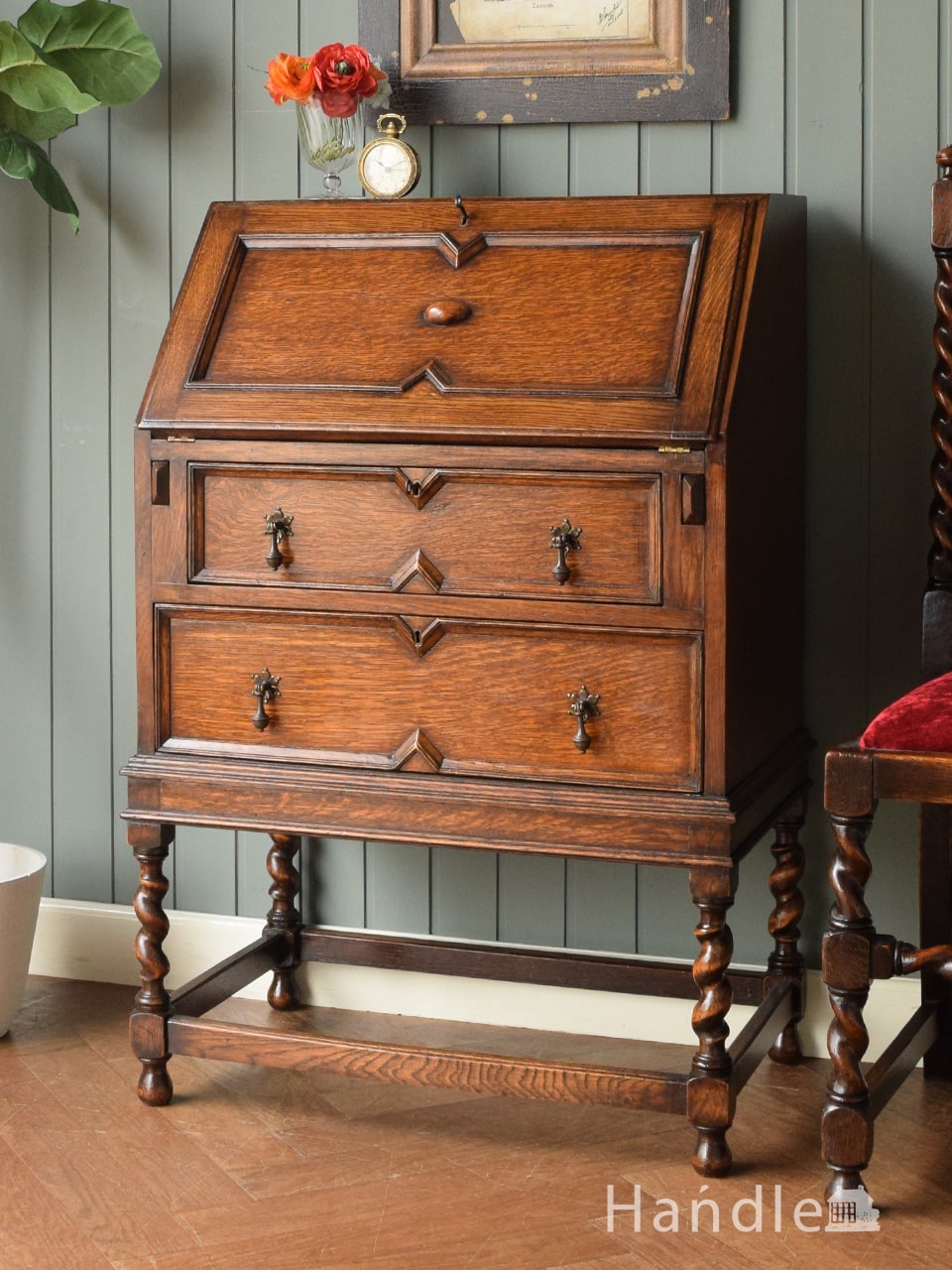 ミラーが付いたライティングビューロー、豪華なアンティーク英国家具(q