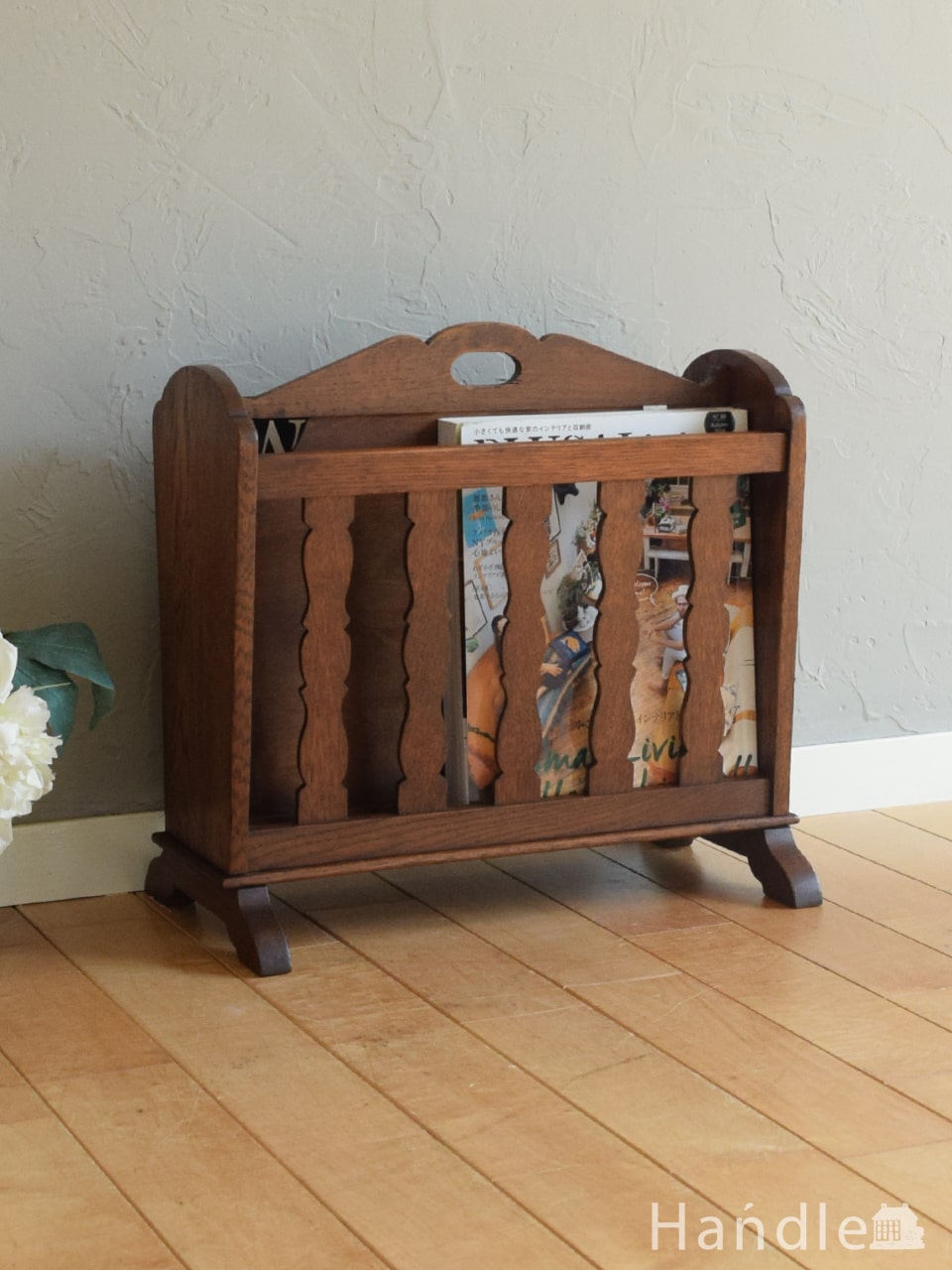 フランスのアンティークマガジンラック、持ち手が付いたおしゃれな