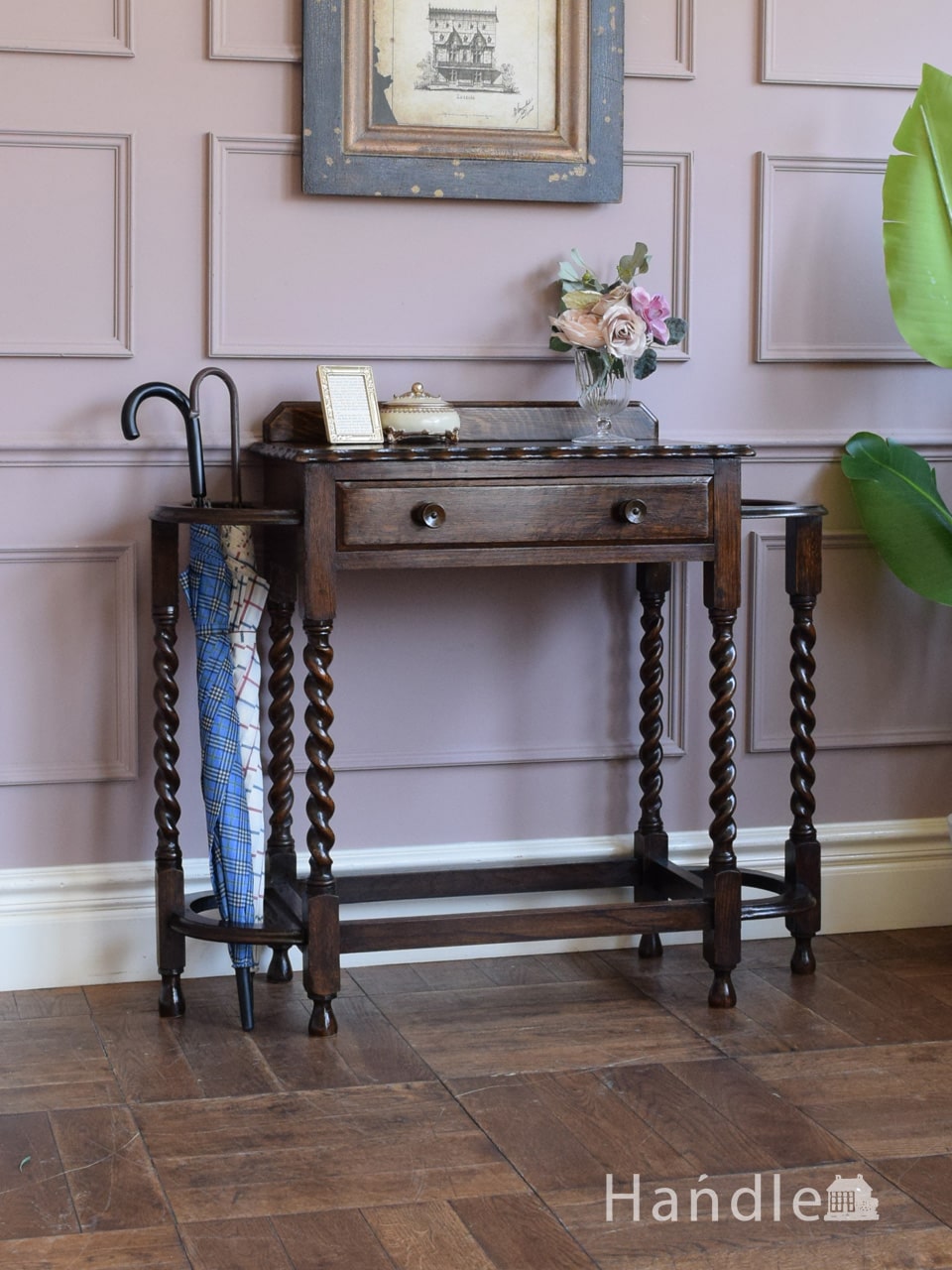 英国アンティーク木製傘立て/アンブレラスタンド/玄関インテリア(92-69