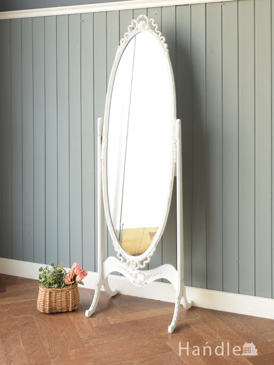 フランスのアンティークの壁掛け鏡、可愛いアンティークの