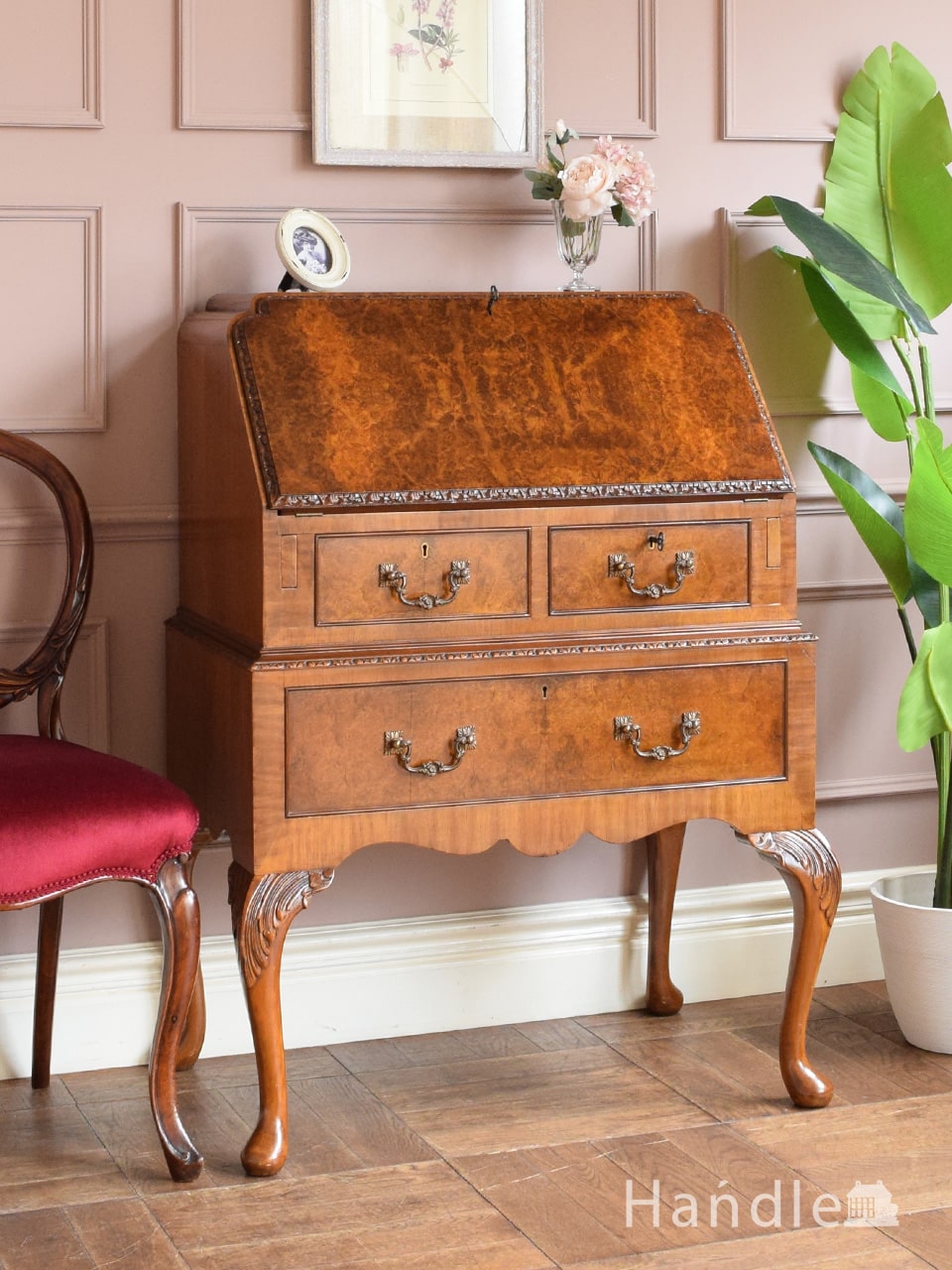 英国アンティーク猫脚ライティングビューロー/木製デスク/勉強机