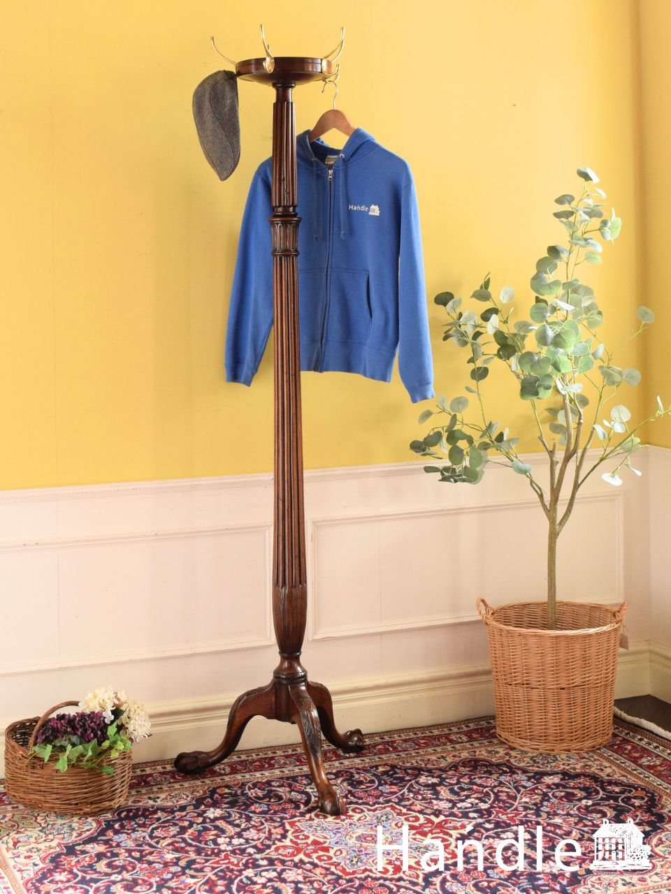 イギリスのアンティーク家具、玄関で使うベンチ付きの傘立て、ホール