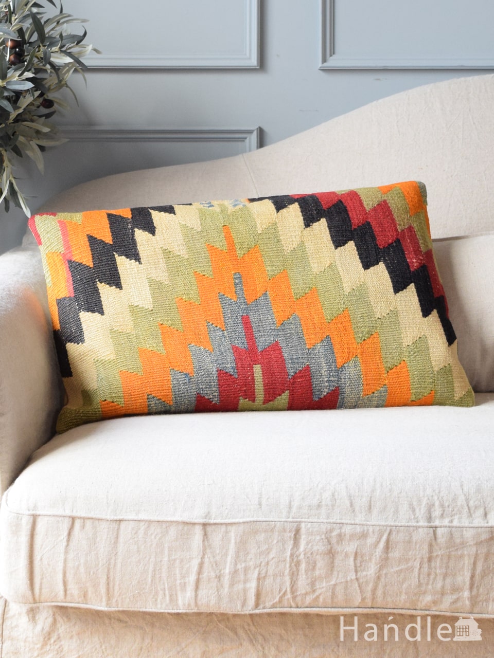 トルコ製オールドキリムのクッションカバー、fertilityモチーフが