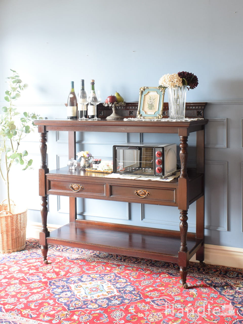 英国スタイルのアンティーク家具、オープン棚のブックシェルフ（本棚