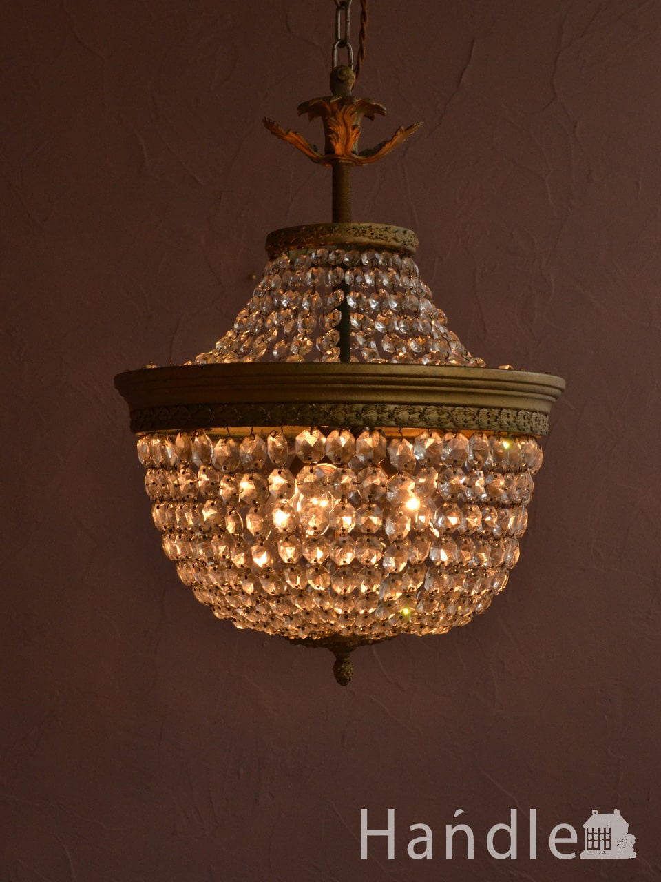 フランスで見つけた豪華なアンティークシャンデリア (3灯)（E17