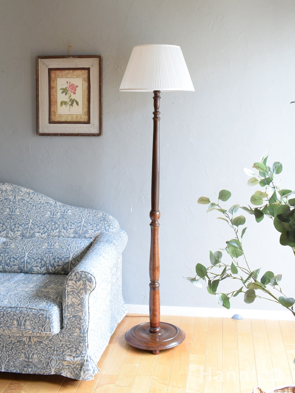 アンティークのスタンド照明、花柄シェードのフロアランプ(k-1028-f