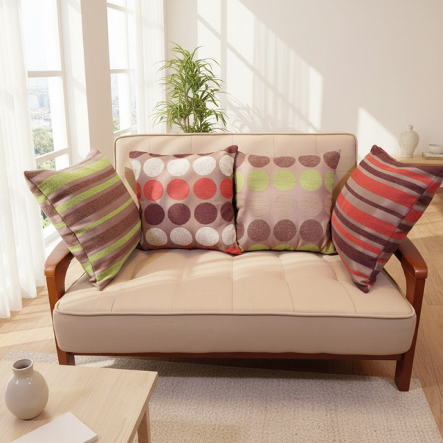 クッションカバー 【シュニール 水玉（ドット）】オレンジ グリーン