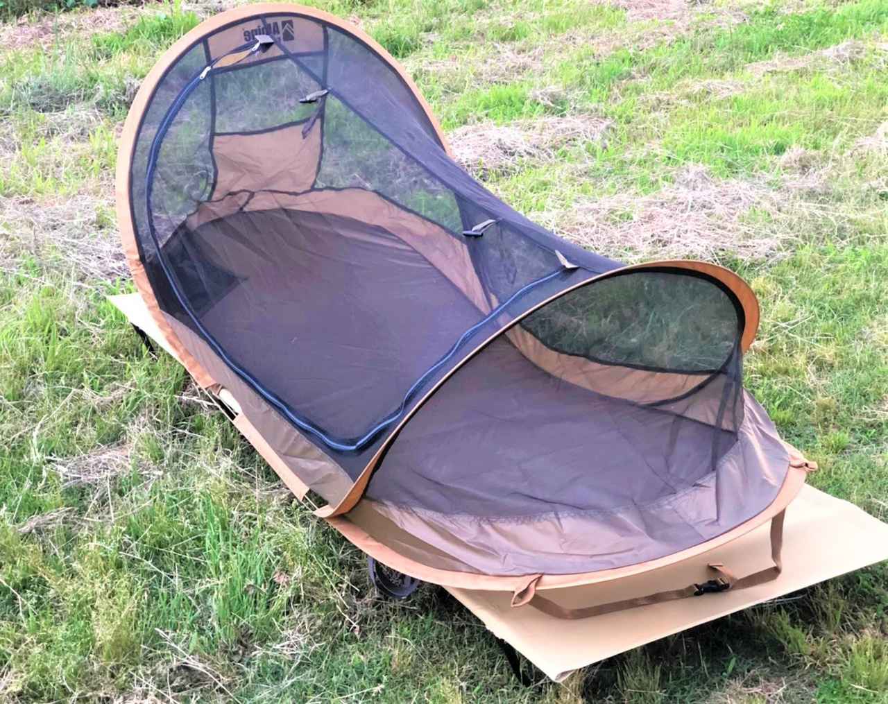 アルパインデザインの1人用ポップアップシェルターで夏キャンプの睡眠