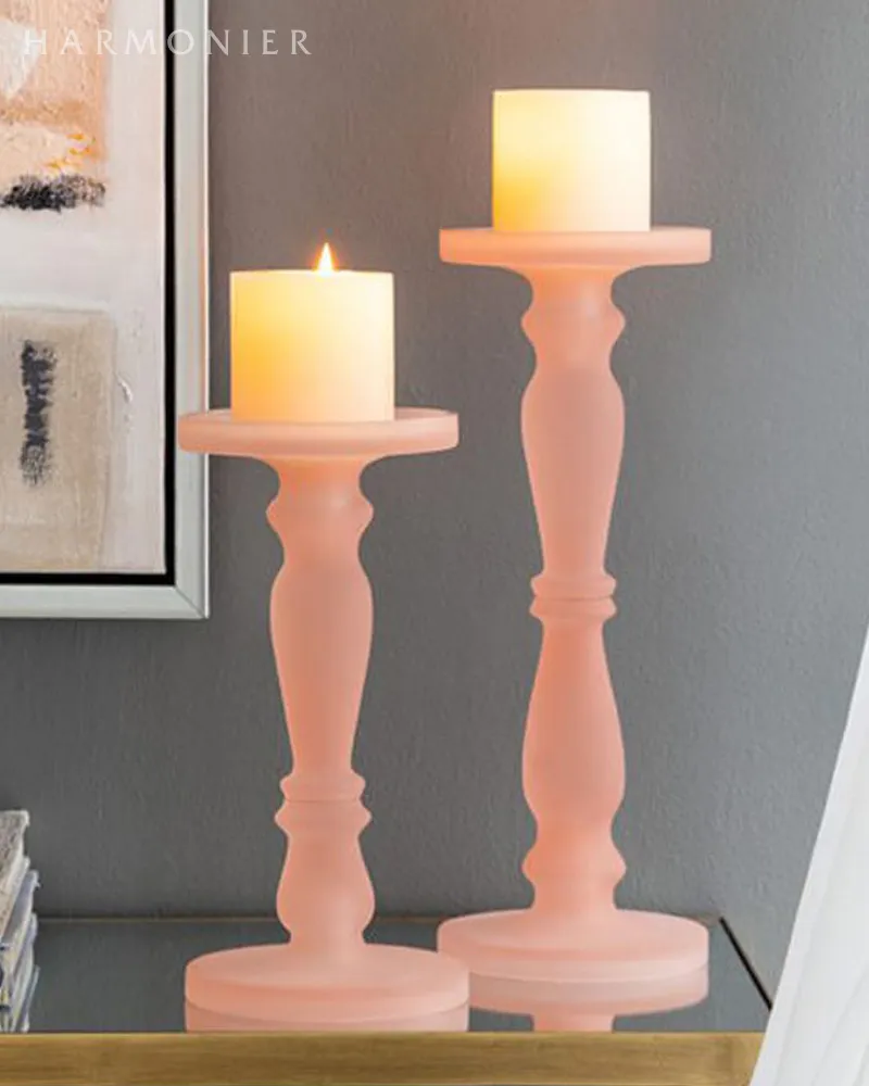 フロストガラスキャンドルホルダー/ピンク大小2個セット｜クリスマス