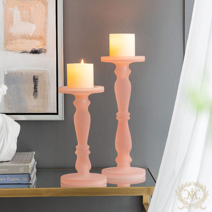 フロストガラスキャンドルホルダー/ピンク大小2個セット｜クリスマス