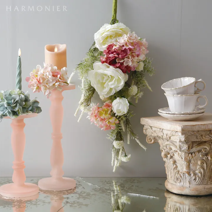 フロストガラスキャンドルホルダー/ピンク大小2個セット｜クリスマス