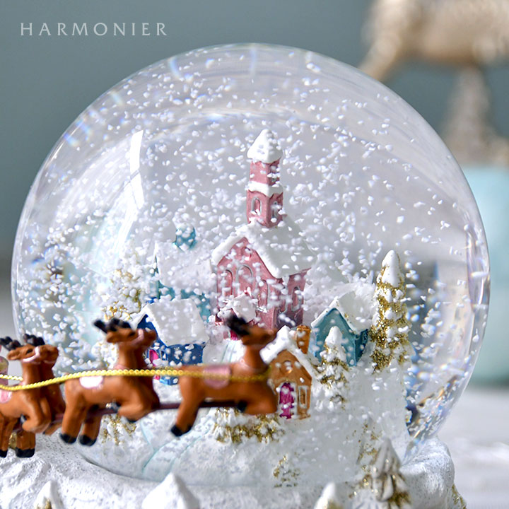 スノードームオルゴール/フライングディアーサンタ｜クリスマス雑貨の