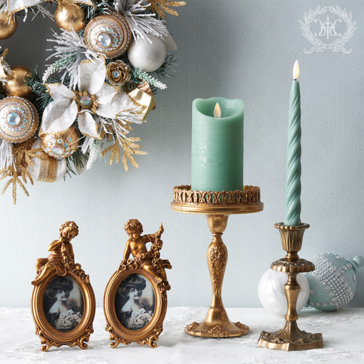 LEDスウィールテーパーキャンドル2本セット/オリーブ｜クリスマス雑貨