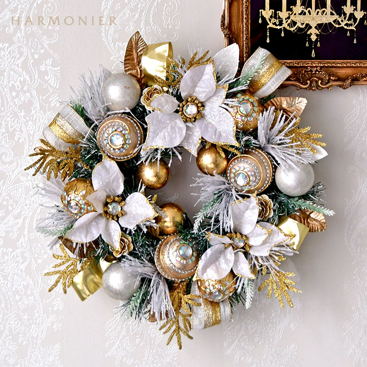 ホワイトポインセチアリース45cm｜クリスマス雑貨の通販 ハルモニア