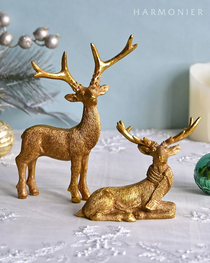 ゴールドフォレストトナカイオブジェ2コセット｜クリスマス雑貨の通販