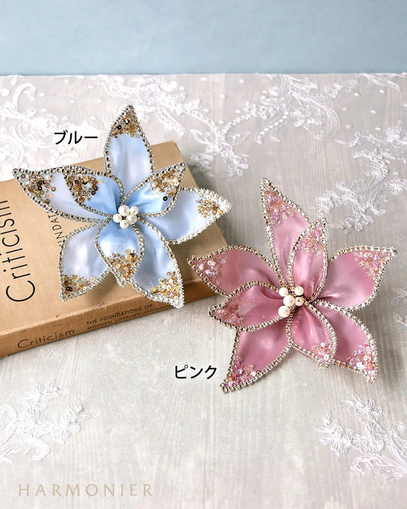 ビジューポインセチアクリップ（ピンク/ブルー）｜クリスマス雑貨の