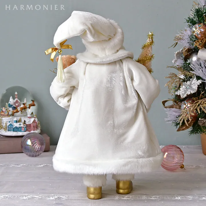 サンタクロースフィギュアホワイト/ツリー＆ベアー47cm｜クリスマス