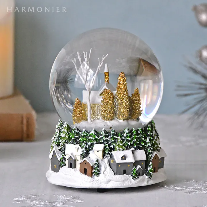 スノードームオルゴール/スノーヴィレッジゴールド｜クリスマス雑貨の
