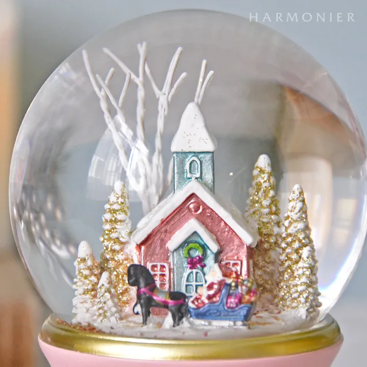 スノードームオルゴール/スノーヴィレッジピンク｜クリスマス雑貨の