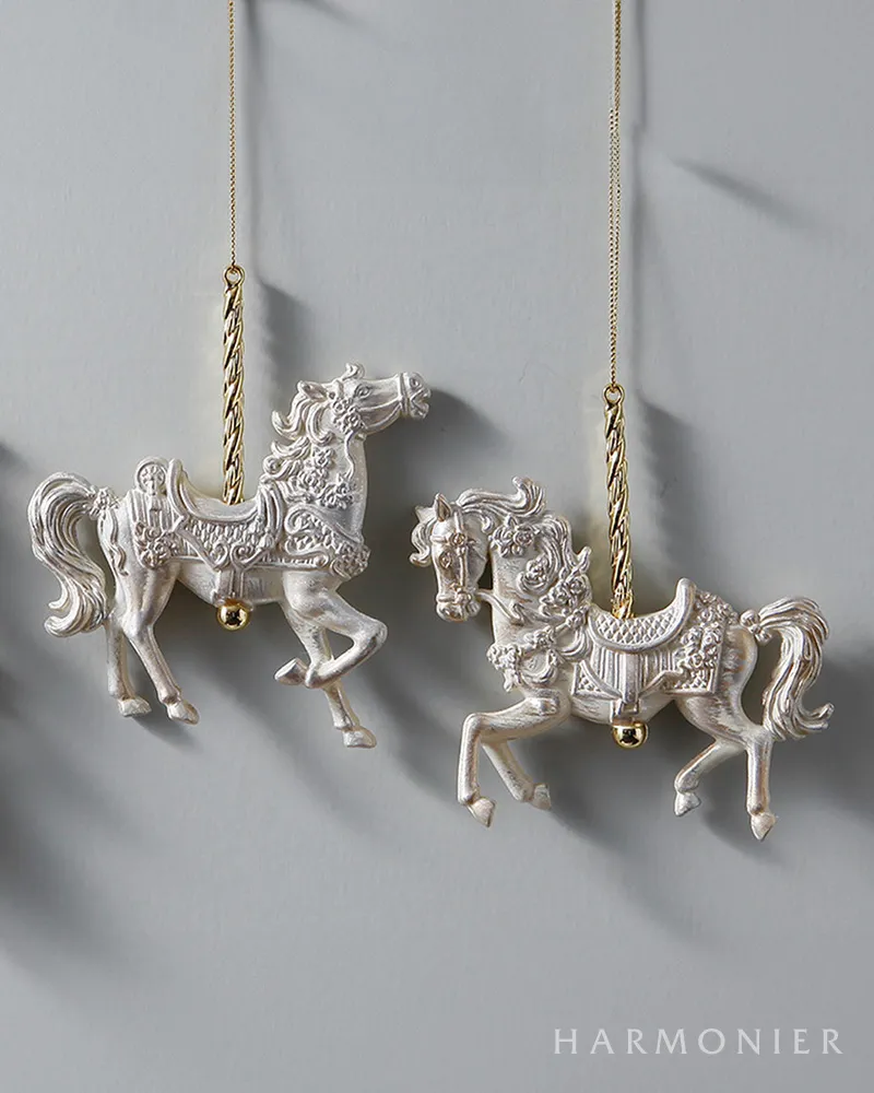 アンティークホワイトホースオーナメント2コセット｜クリスマス雑貨の