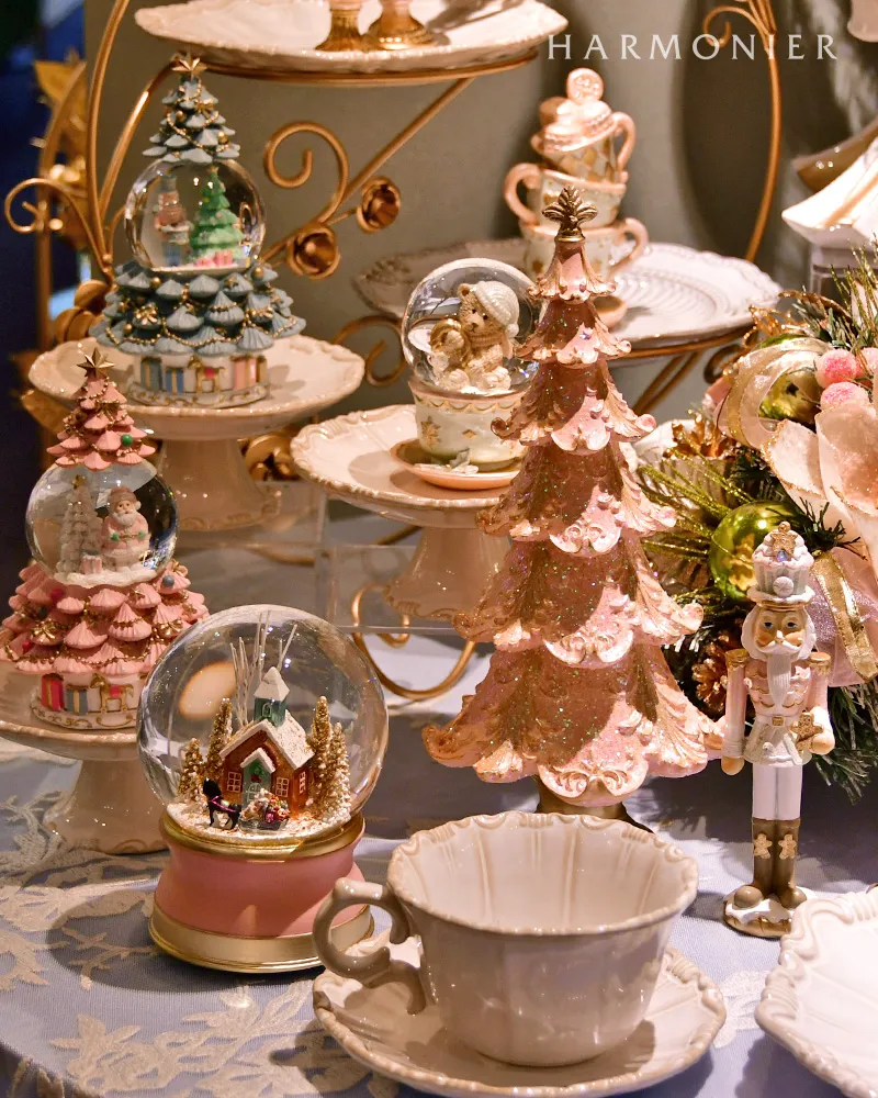 スノードームオルゴール/スノーヴィレッジピンク｜クリスマス雑貨の