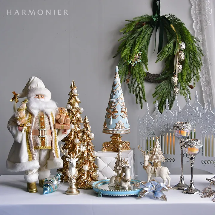 サンタクロースフィギュアホワイト/ツリー＆ベアー47cm｜クリスマス