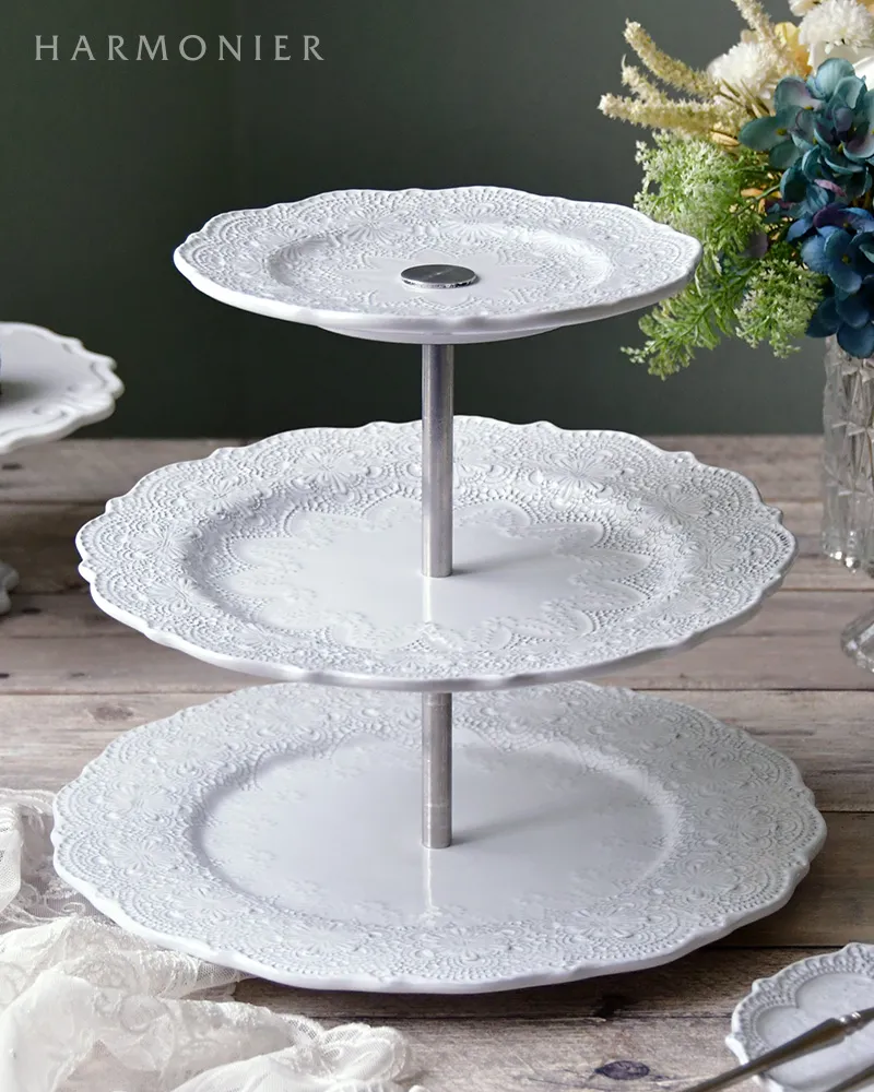メルレットホワイトレース3段ケーキスタンド/イタリア製｜輸入食器