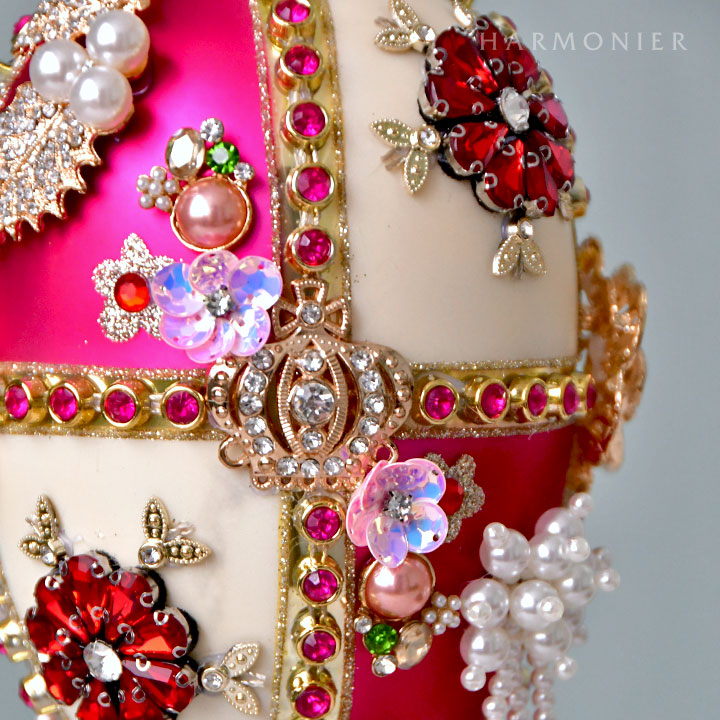 MRジュエルガラスオーナメント/エッグ/レッド＆アイボリ｜輸入雑貨の