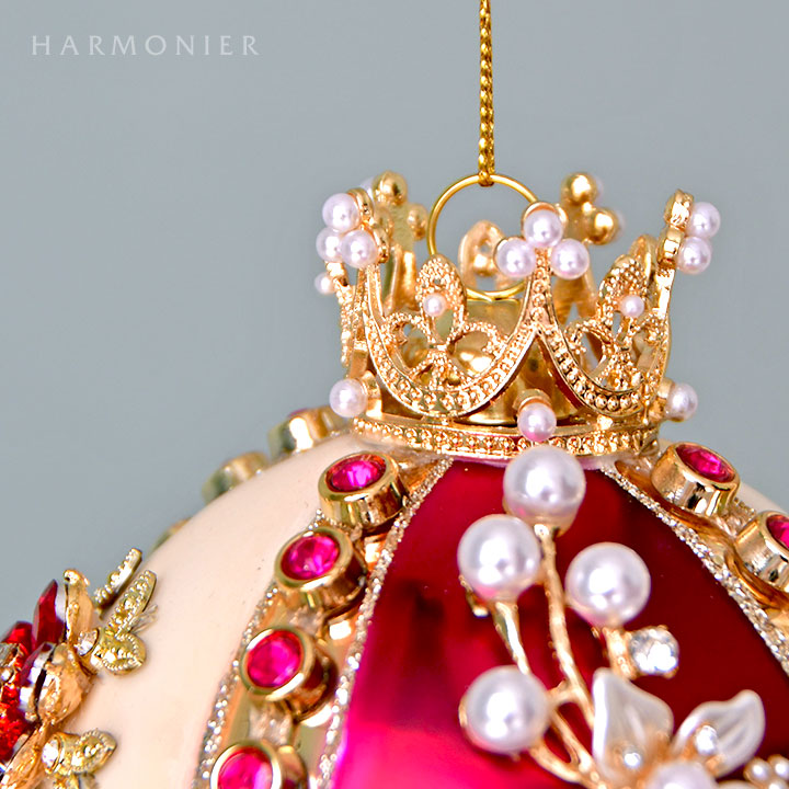 MRジュエルガラスオーナメント/エッグ/レッド＆アイボリ｜輸入雑貨の