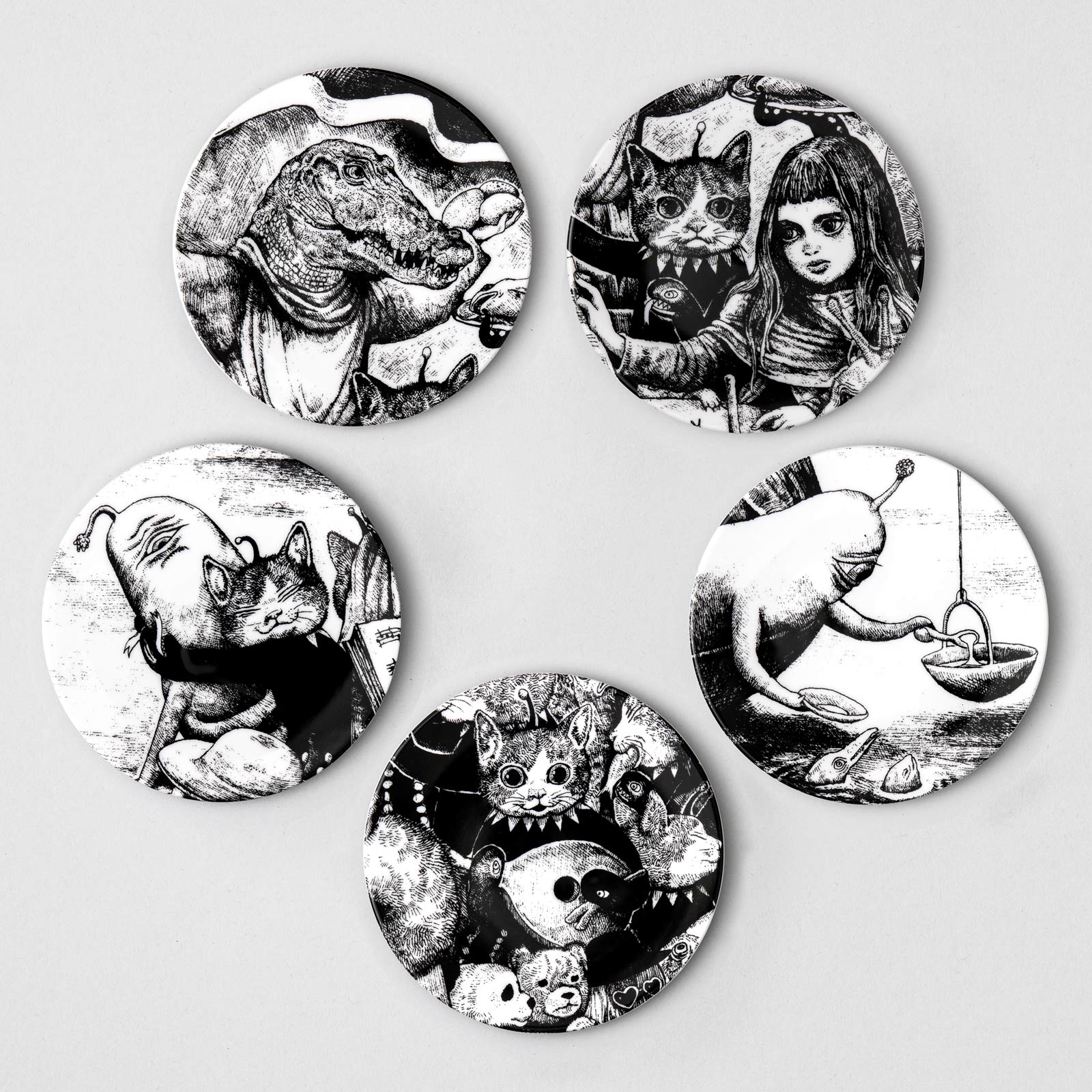 No,12 17cm丸皿5枚セット BABEL蛤の船にのる音楽家 – ボリス雑貨店