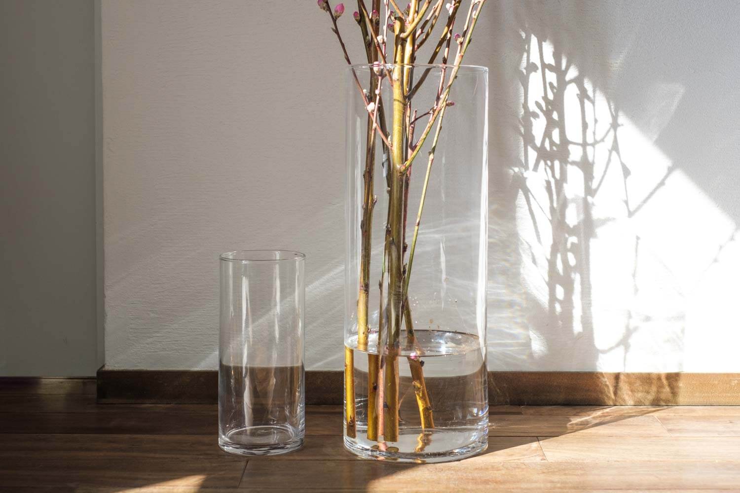 ニトリのガラスフラワーベース シリンダーが枝ものをいけるのに