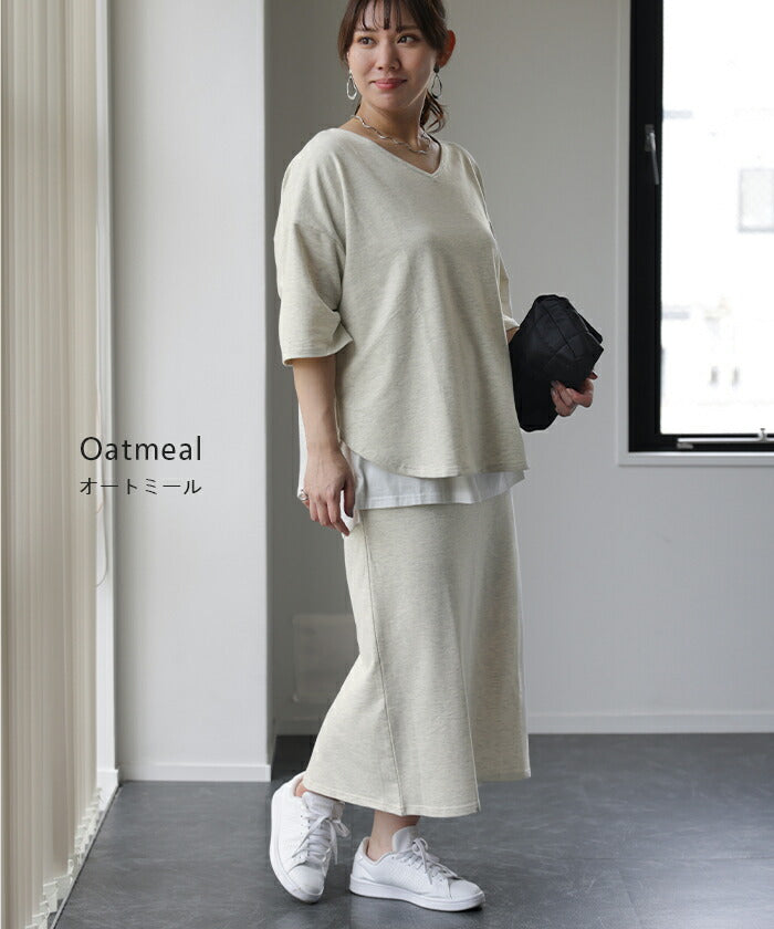 ななえさん着用】大きいサイズ セットアップ トップス スカート V