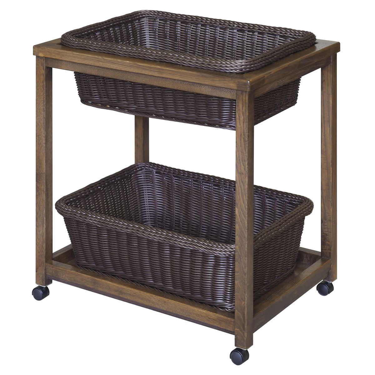 ランドリーワゴン 2段 木製 バスケット付 セット R-51-05｜龍門堂（木