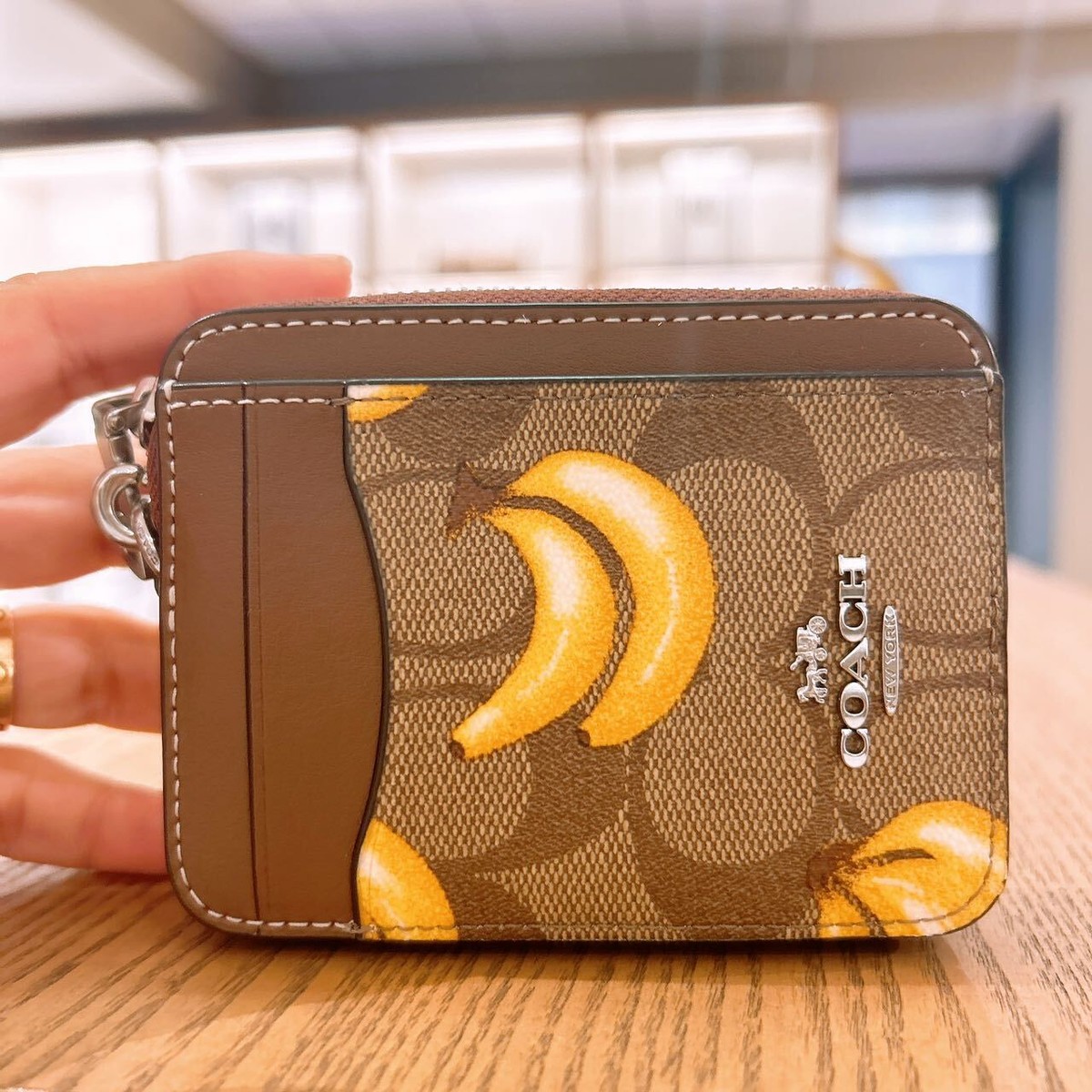 NWT Coach Zip Card Case In Signature Canvas With Cherry/Banana