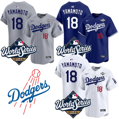 YOUTH Yamamoto #18 Dodgers 2025 World Series Stitched Jersey White