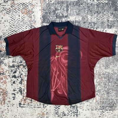 CJ X NIKE X FC BARCELONA RETRO 2000/01 HOME SKELETON JERSEY SIZE:L