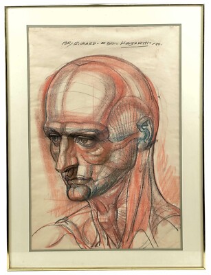Large BURNE HOGARTH DYNAMIC ANATOMY ORIGINAL ILLUSTRATION CHALK ON