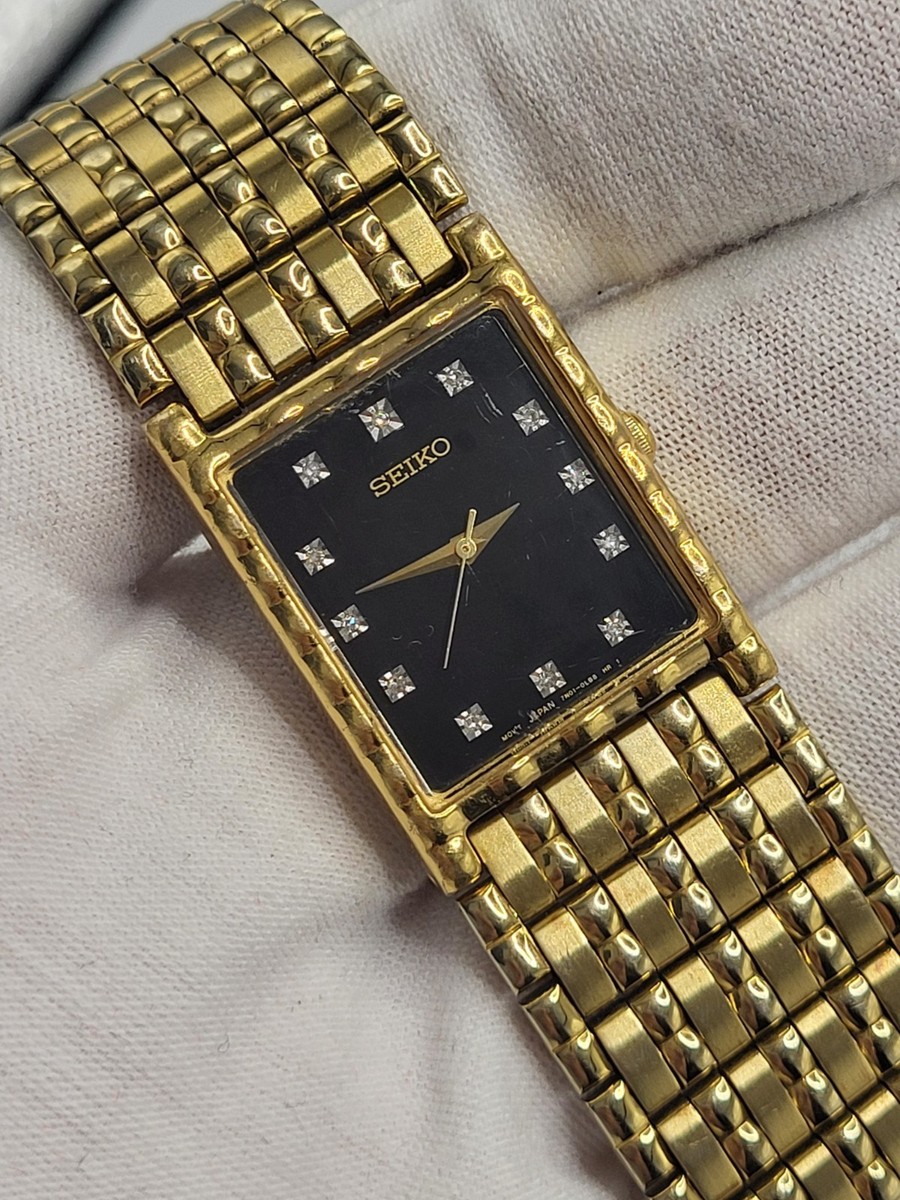 1990's Vintage Men's Seiko Unisex Diamond Gold Tank Quartz 7N01