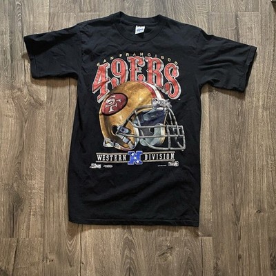 Rare San Francisco 49ers NFL Football 90s Helmet Black T shirt