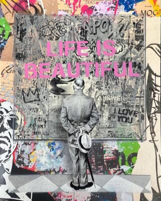 MR. BRAINWASH Street Connoisseur Life is Beautiful Pink Hand
