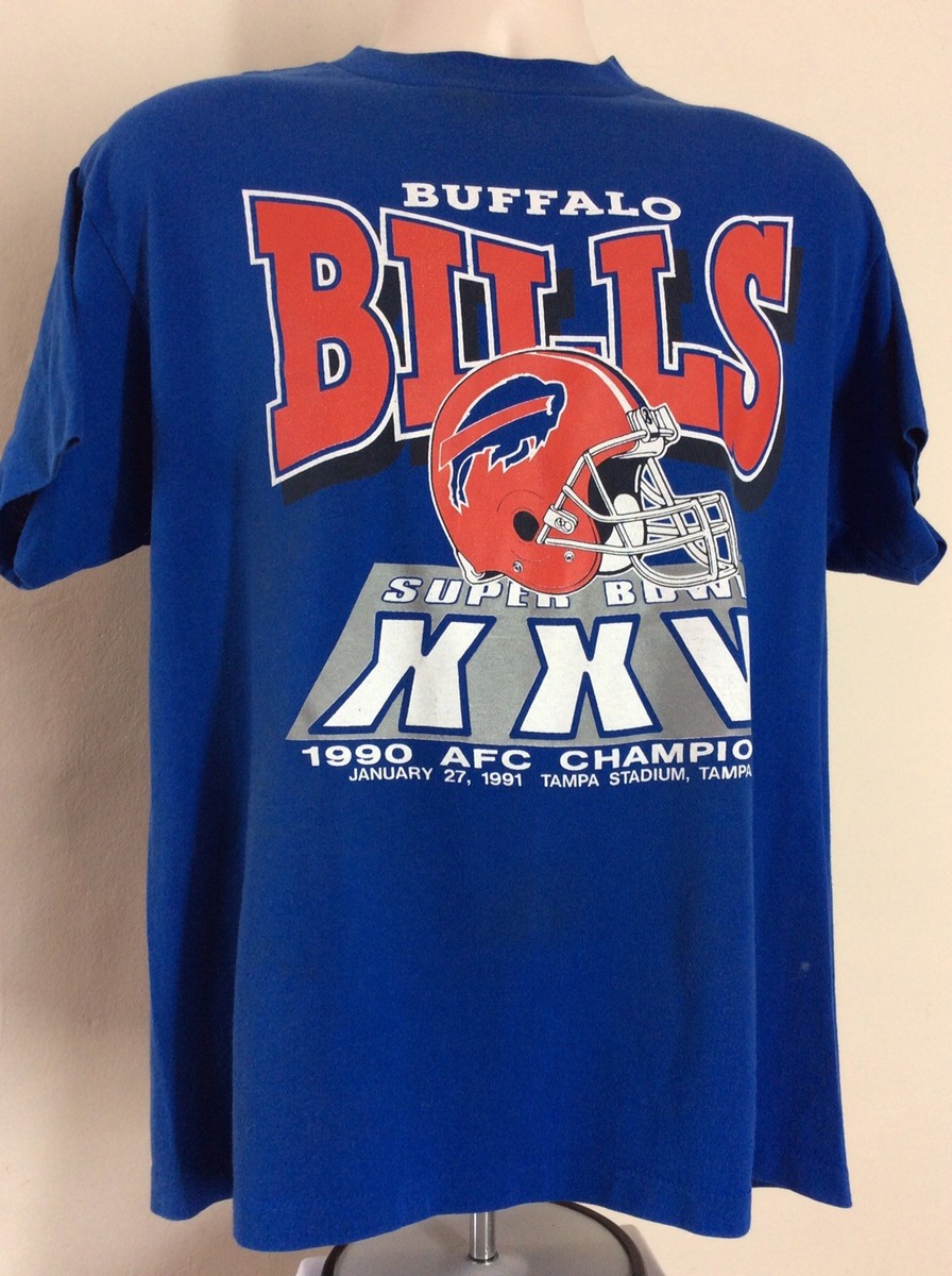 Vtg 1990 1991 Buffalo Bills AFC Champions T-Shirt Blue L 90s Super