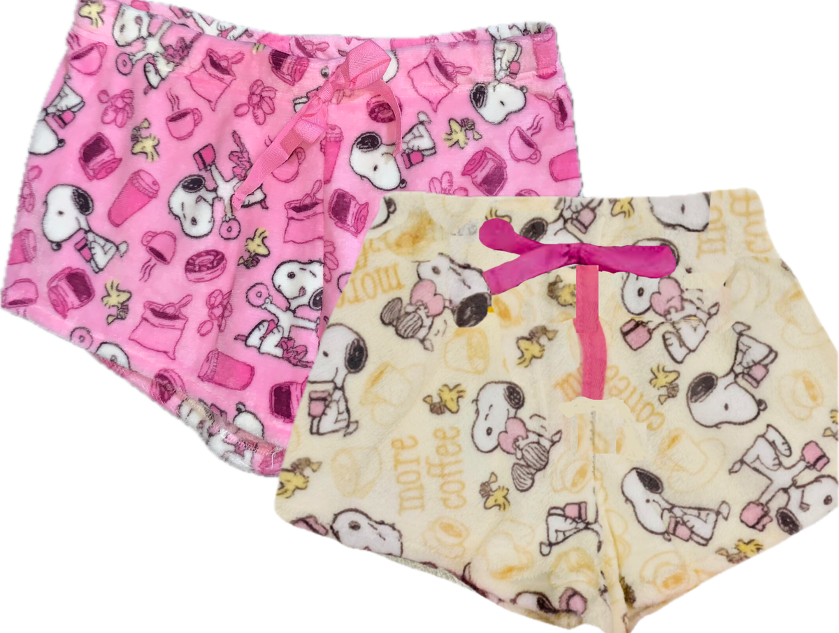 Peanuts Snoopy Womens Sleep Shorts Soft Fleece AOP Pajamas Lounge