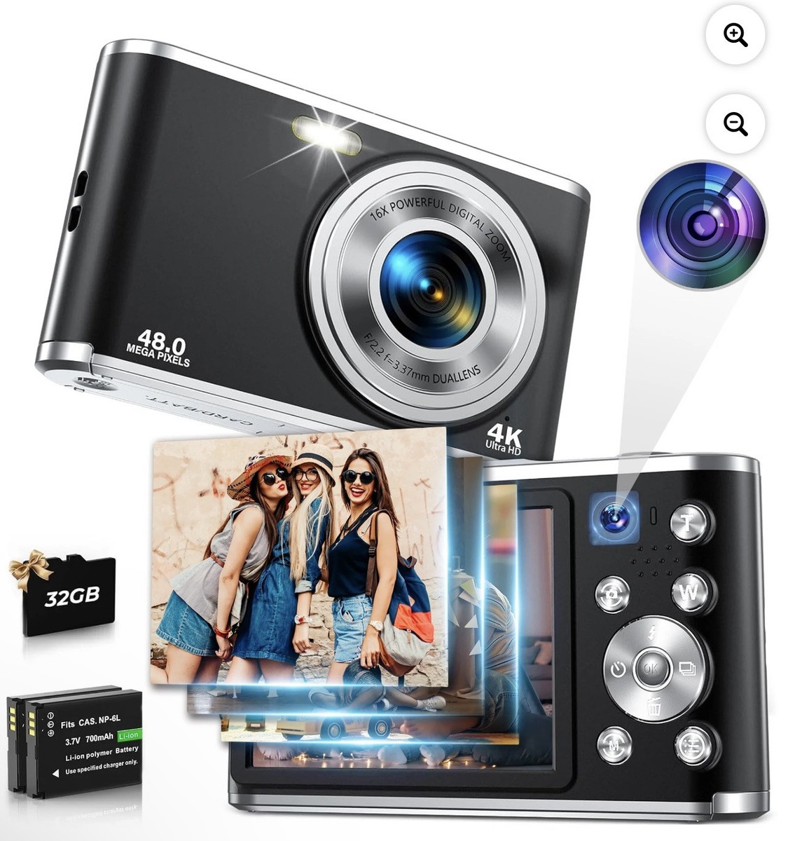 ACTITOP 4K Ultra HD 64MP Dual Camera for Vlogging, 32GB Memory