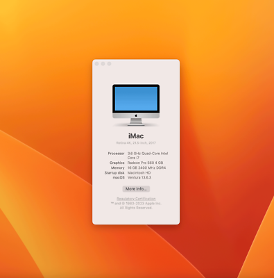 2017 iMac 21.5 4K Retina | 3.6GHz i7 4-Core | 16GB | 1TB PCIe +1TB