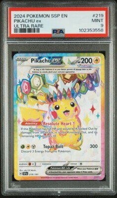 2024 POKEMON SSP EN-SURGING SPARKS ULTRA RARE #219 PIKACHU EX PSA