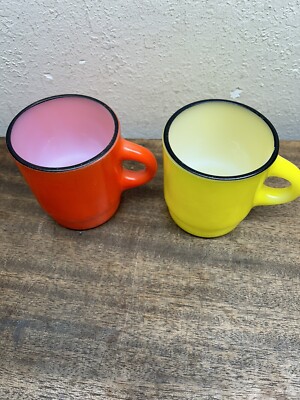 Vintage Anchor Hocking Fire King Ware Orange &Yellow Coffee Mugs