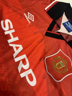 Vtg 94-96 Umbro Sharp Manchester United Home Rare Soccer Jersey